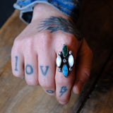 Vintage Sterling Turquoise and Mother Of Pearl Cluster Ring 8.75