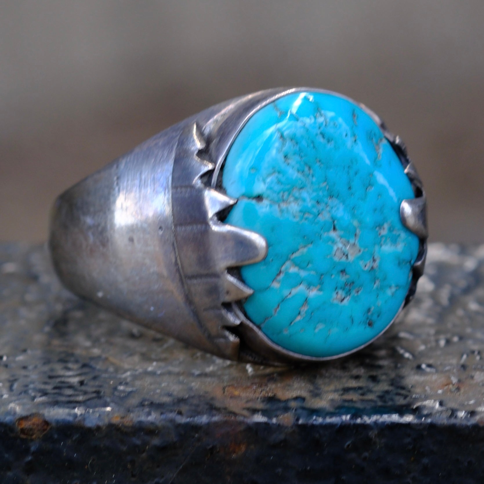 Vintage Sterling Turquoise Ring 13.5