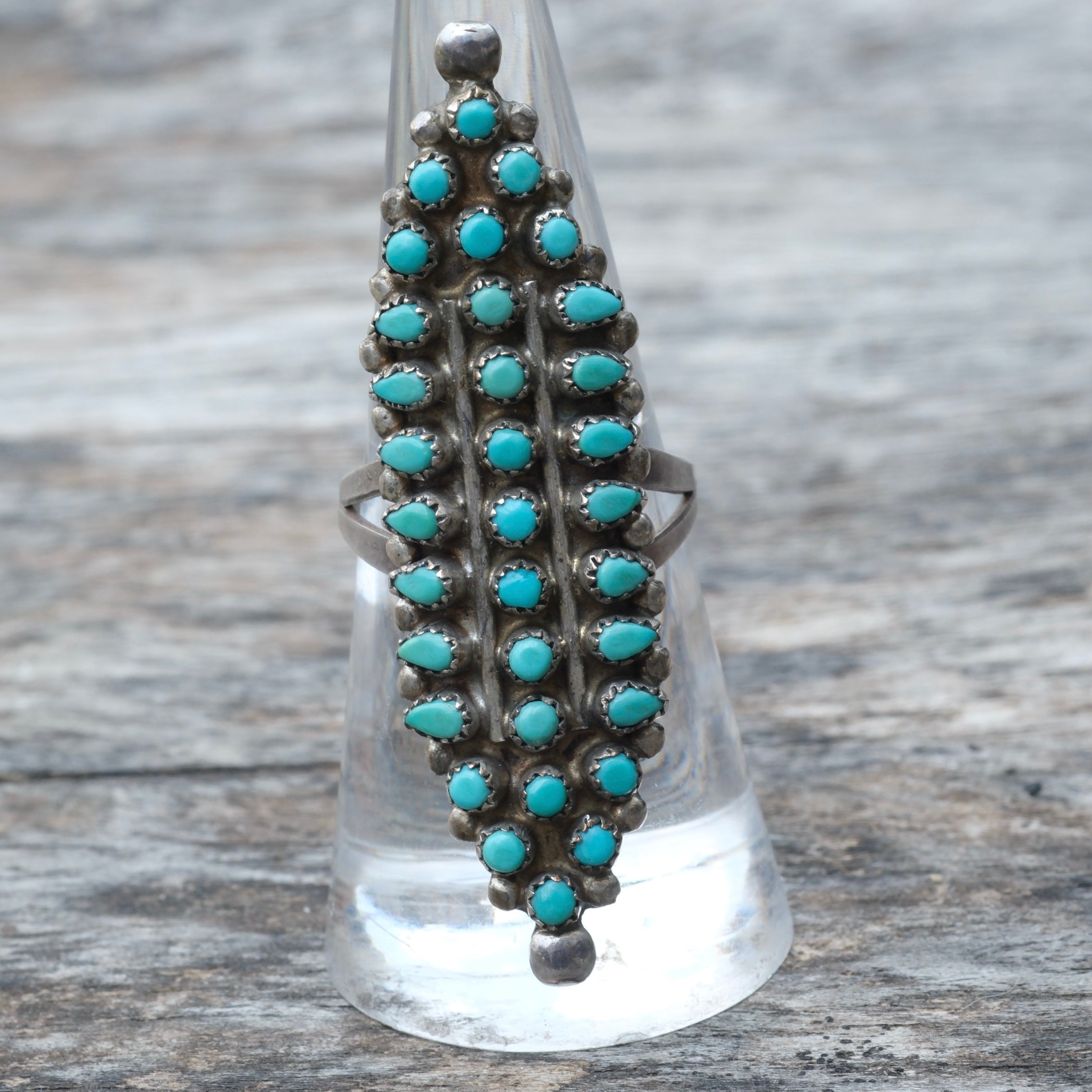 Huge Vintage Sterling Turquoise Cluster Ring 7.25