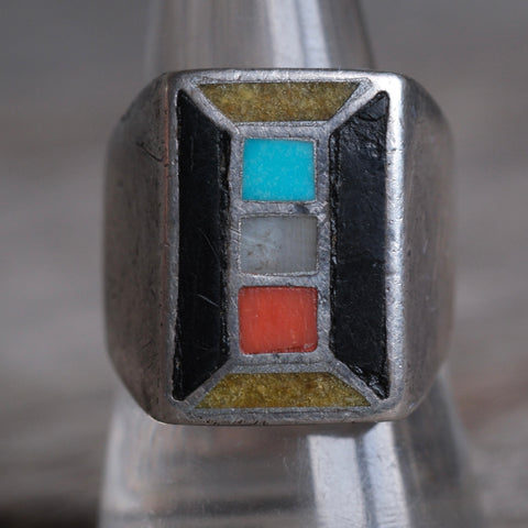 Vintage Sterling Multi Stone Inlay Ring 9.75