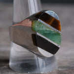 Vintage Sterling Multistone Inlay Striper Ring 10.5