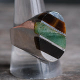 Vintage Sterling Multistone Inlay Striper Ring 10.5