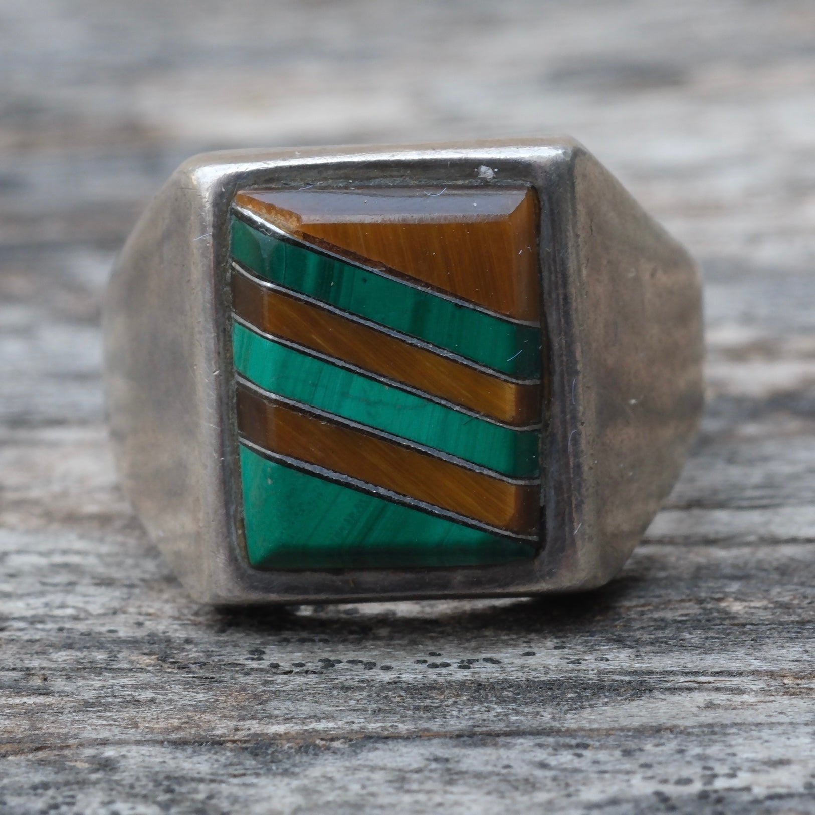 Vintage Sterling Multistone Inlay Ring 9