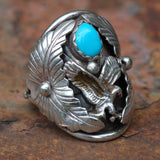 Vintage Sterling Turquoise Eagle Ring 10.75