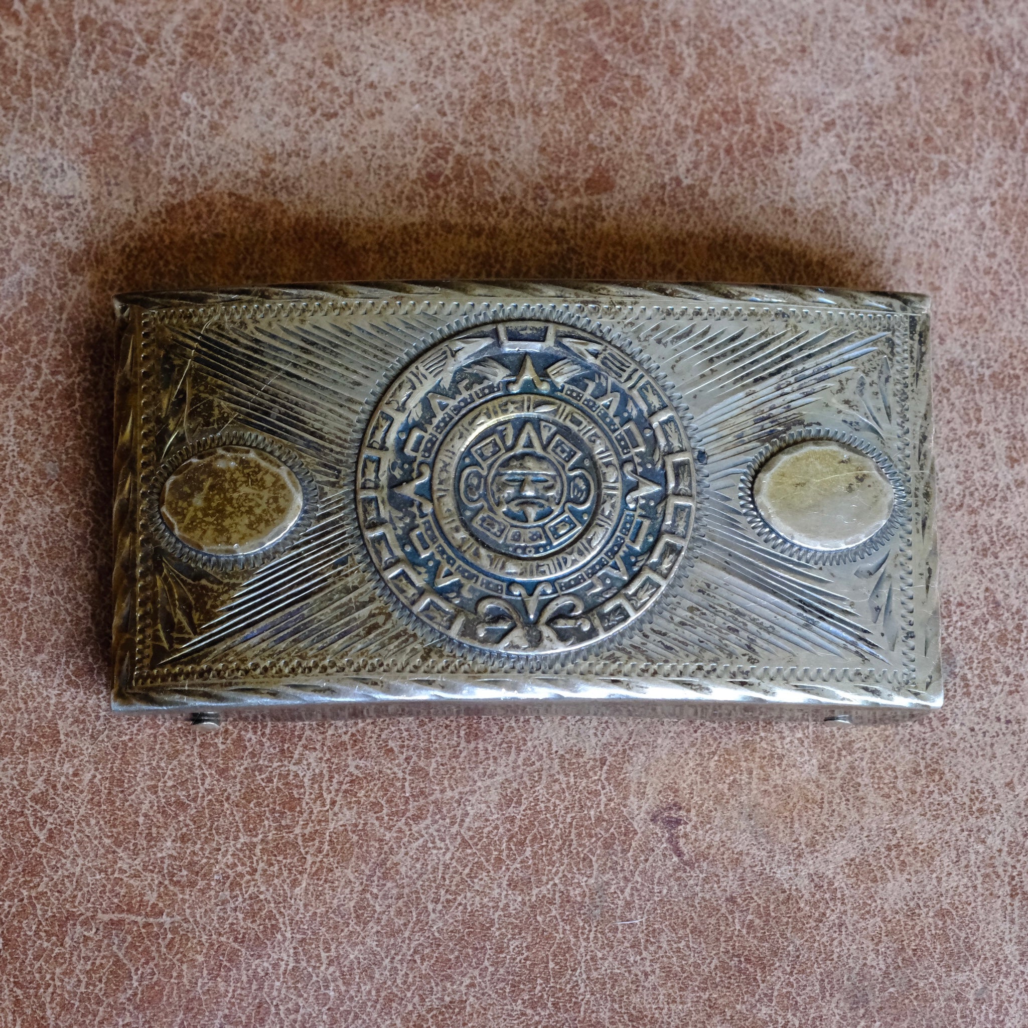 Vintage Sterling Aztec Calendar Belt Buckle