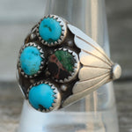 Vintage Sterling 4-Stone Turquoise Ribbed Band Ring 10