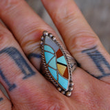 Vintage Sterling Multistone Inlay Ring 8.25