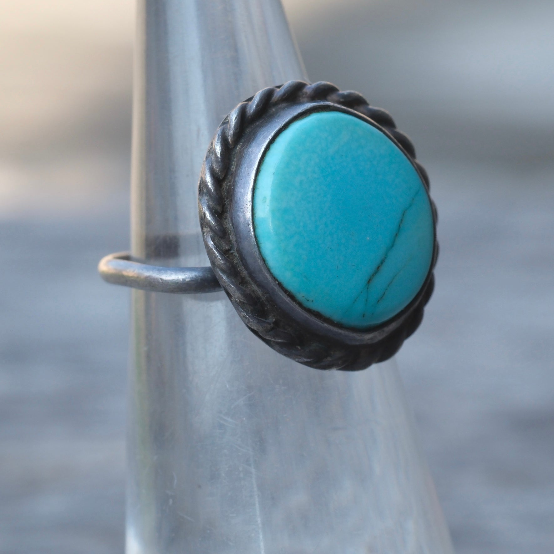 Vintage Sterling Turquoise Roper Ring 4.75