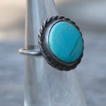Vintage Sterling Turquoise Roper Ring 4.75