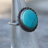 Vintage Sterling Turquoise Roper Ring 4.75