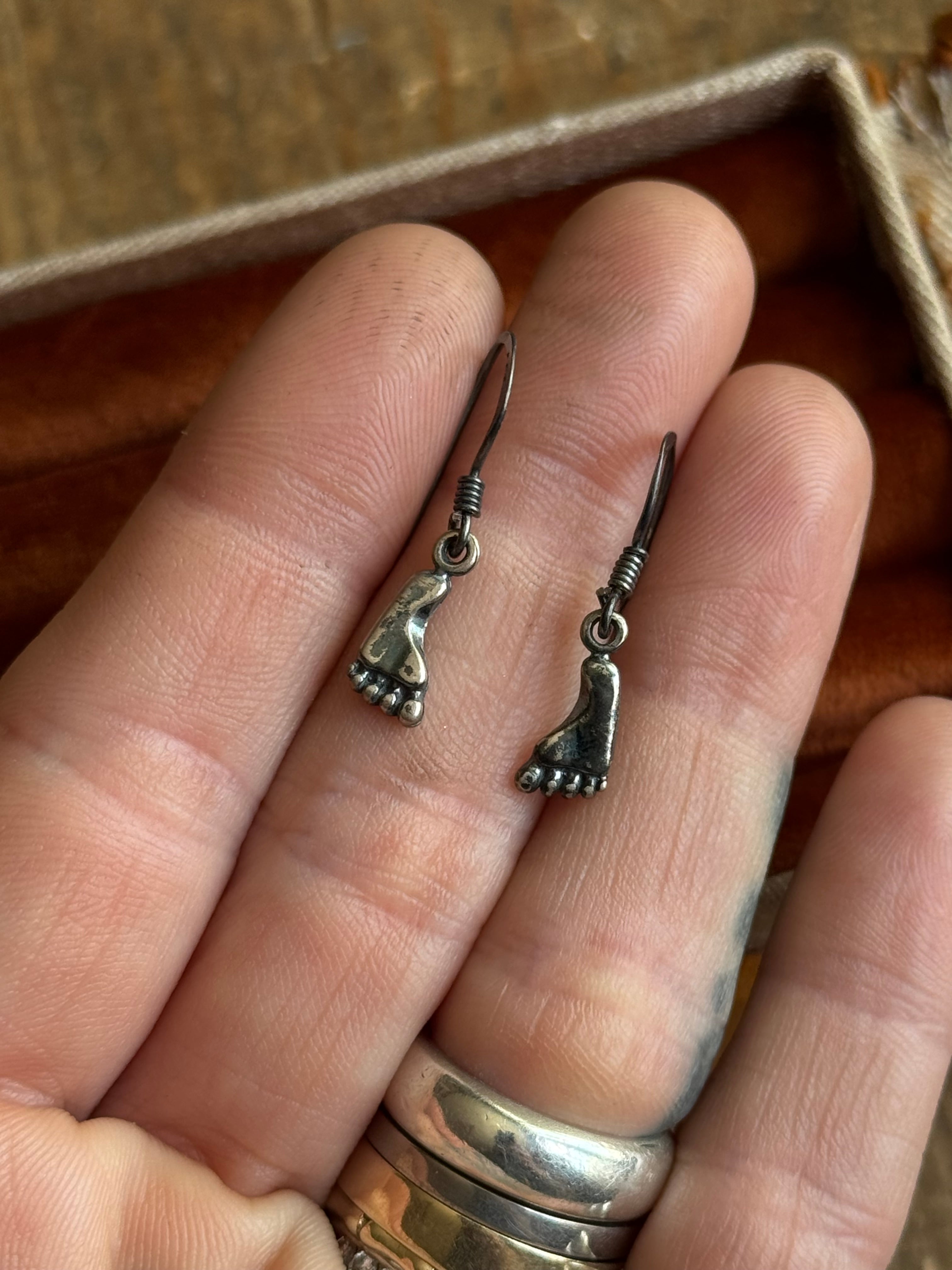 Vintage Sterling Silver Feet Earrings