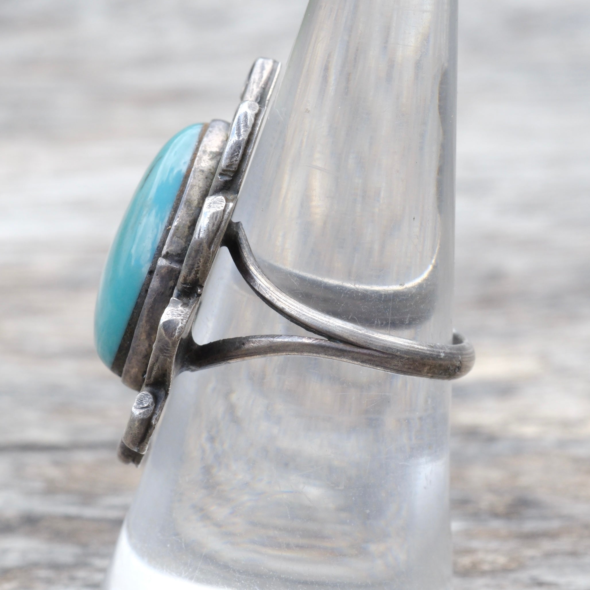 Vintage Sterling Turquoise Florette Ring 7.5