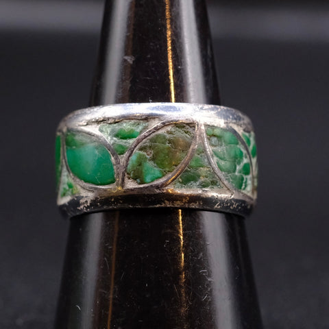 Older Vintage Sterling Turquoise Inlay Band 8.75