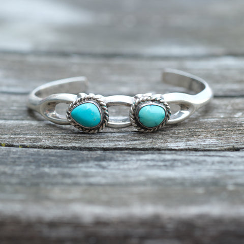 Vintage Sterling Turquoise Sandcast Cuff