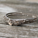 Vintage STerling Silver Blossom Feather Cuff