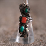 Vintage Sterling Turquoise and Coral Ring 6.25