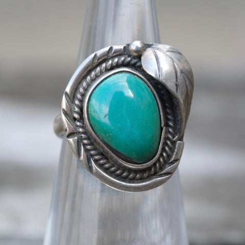 Vintage Sterling Turquoise Feather Ring 4.25