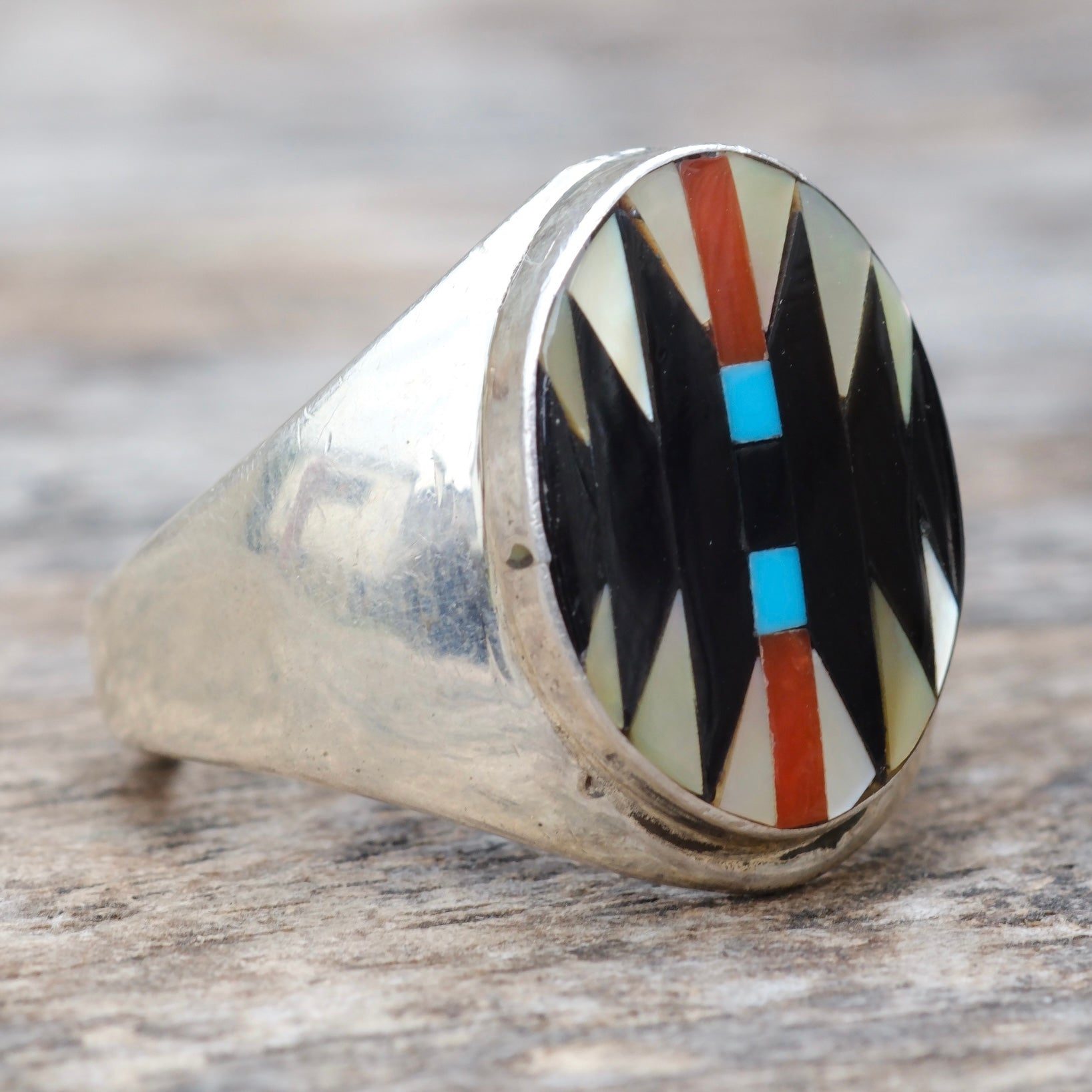 Vintage Sterling Zuni Inlay Ring 9.75