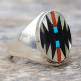 Vintage Sterling Zuni Inlay Ring 9.75
