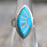 Vintage Sterling Turquoise Inlay Ring 3.75