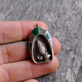 Vintage Sterling Malachite and Mother of Pearl Prayer Pendant