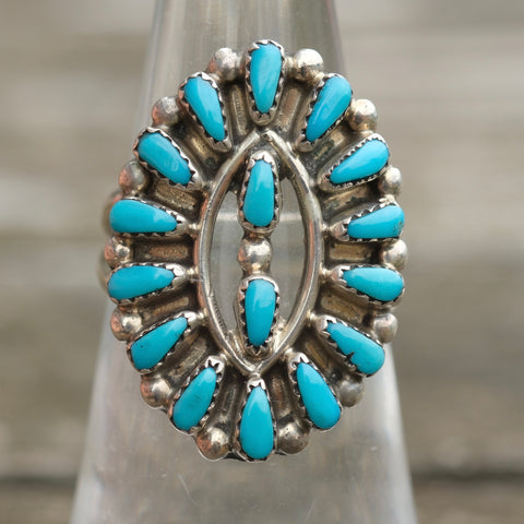 Vintage Sterling Turquoise Cluster Ring 6.25