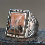 Vintage Sterling Petrified Wood Stamped Band Ring 9
