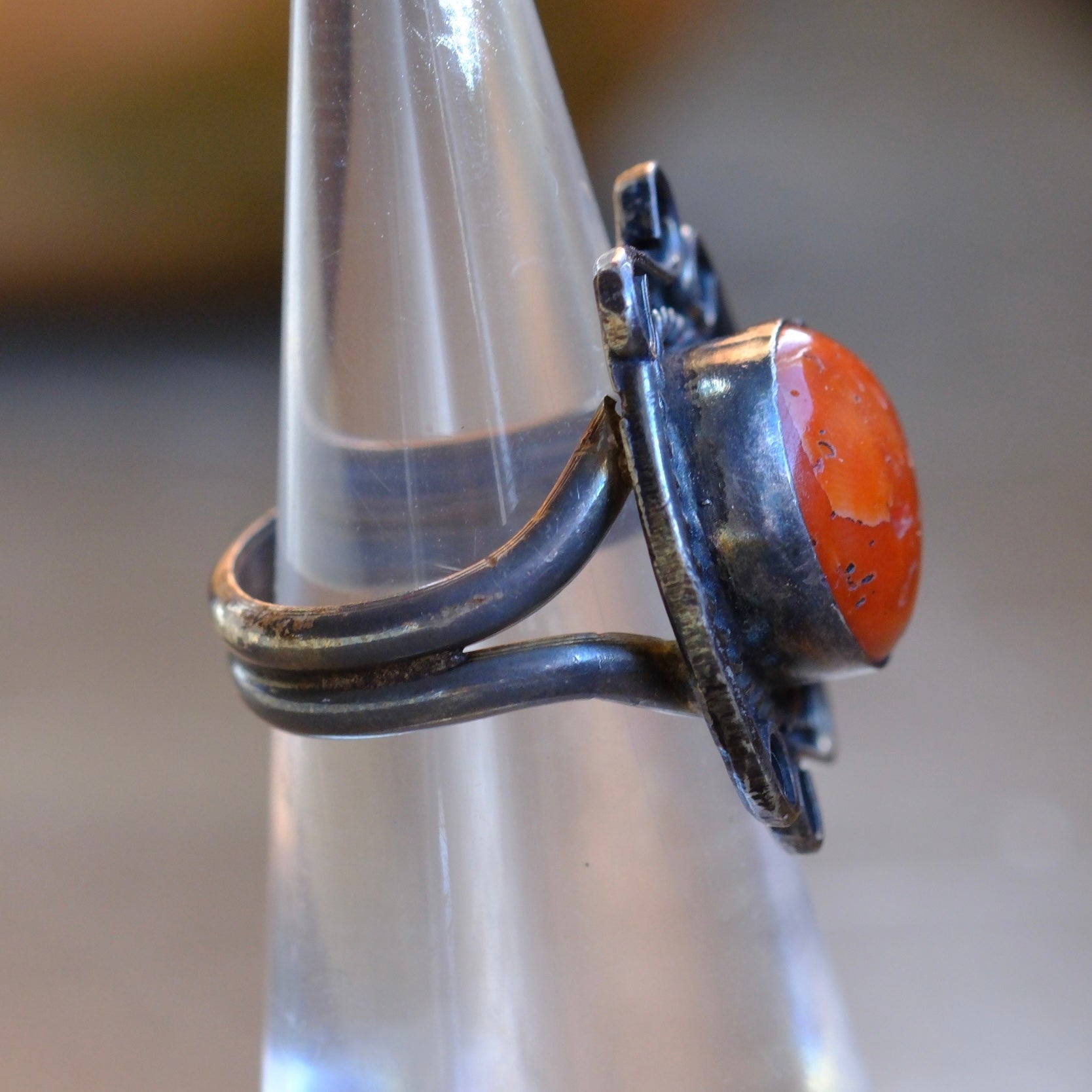 Vintage Sterling Coral Ring 4.75