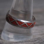 Vintage Sterling Coral Inlay Band 11.5