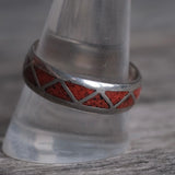 Vintage Sterling Coral Inlay Band 11.5