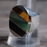 Vintage Sterling Multistone Inlay Striper Ring 10.5