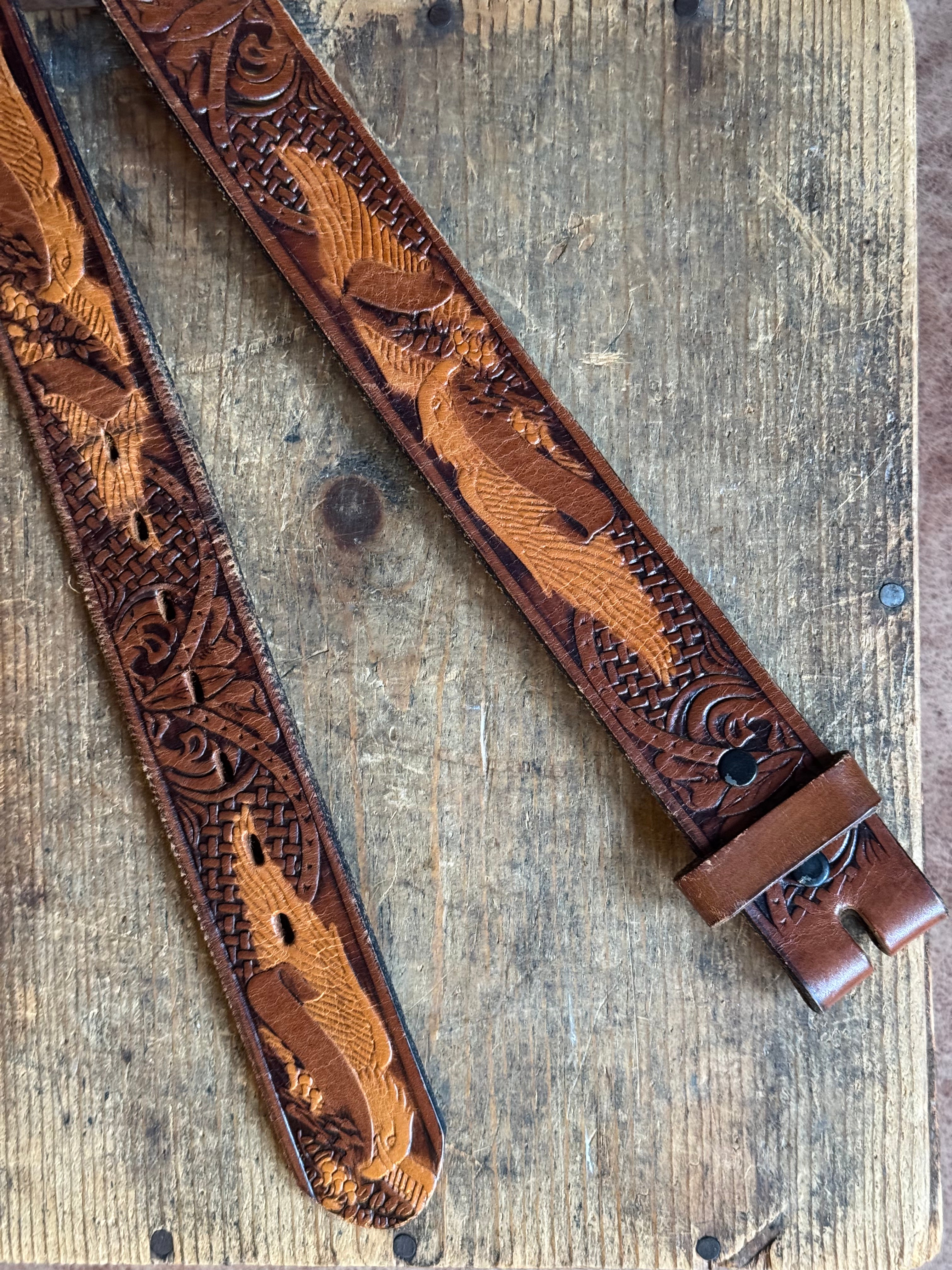 Vintage Eagle Tooled Leather Belt