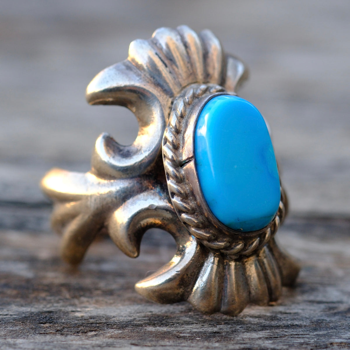 Vintage Sterling Turquoise Sandcast Ring 10.5
