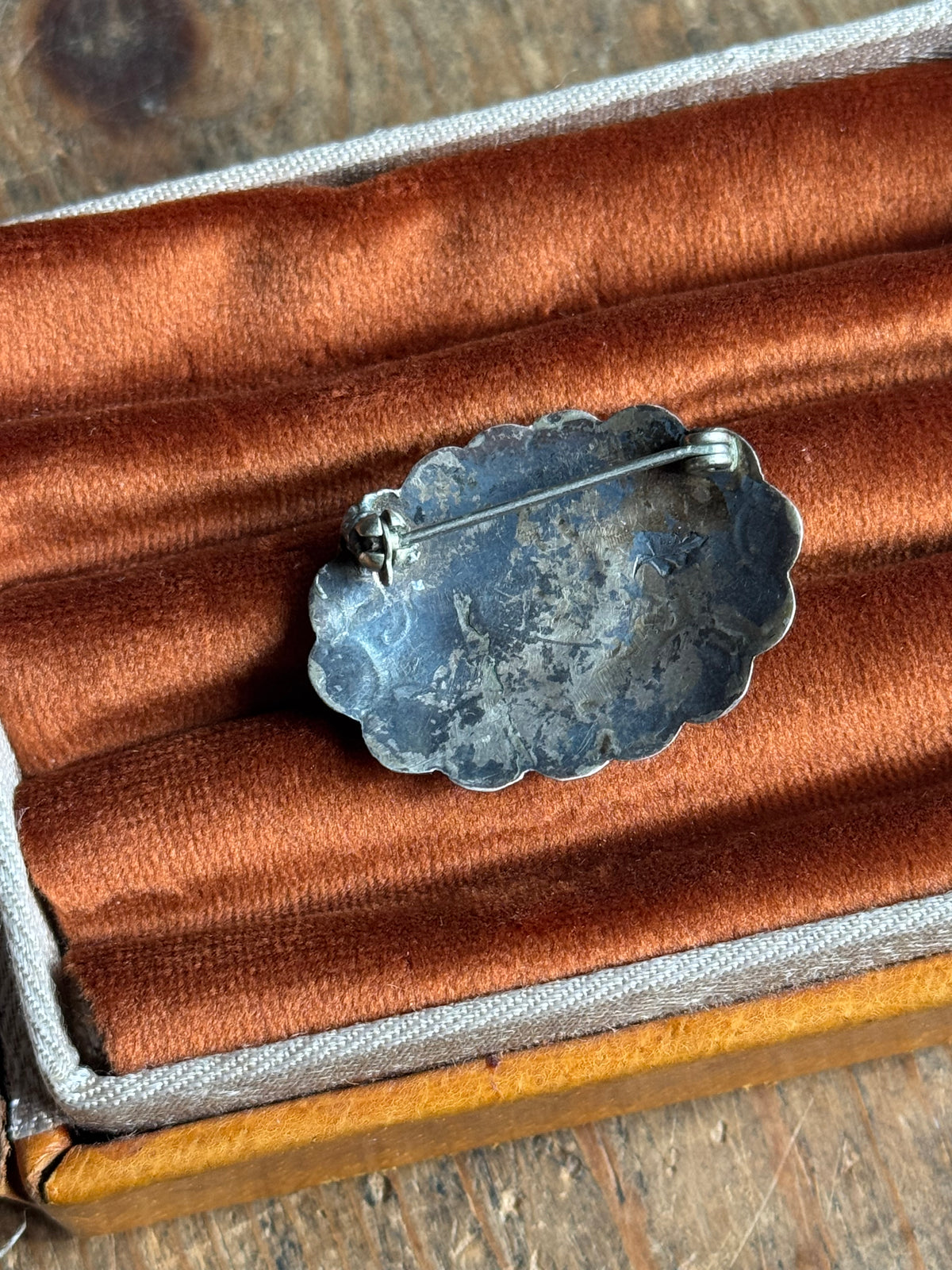 Vintage Sterling Silver Turquoise Stamped Concho Pin
