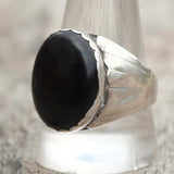 Vintage Sterling Ribbed Band Onyx Ring 12
