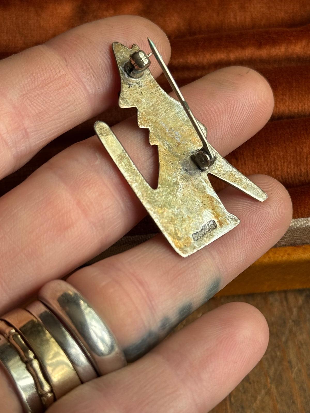 Vintage Sterling Silver Turquoise Coyote Pin