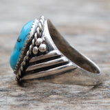 Vintage Sterling Turquoise Roper Ring 10.75