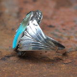 Vintage Sterling Turquoise Ribbed Band Ring 9.25