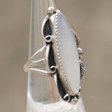 Vintage Sterling Mother Of Pearl Double Feather Ring 6
