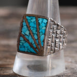 Vintage Sterling Crushed Turquoise Sunrise Ring 11.25