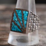 Vintage Sterling Crushed Turquoise Sunrise Ring 11.25