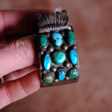 1950's Vintage Sterling 18 Stone Turquoise Watch Cuff