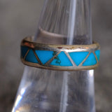 Vintage Sterling Turquoise Inlay Band Ring 8
