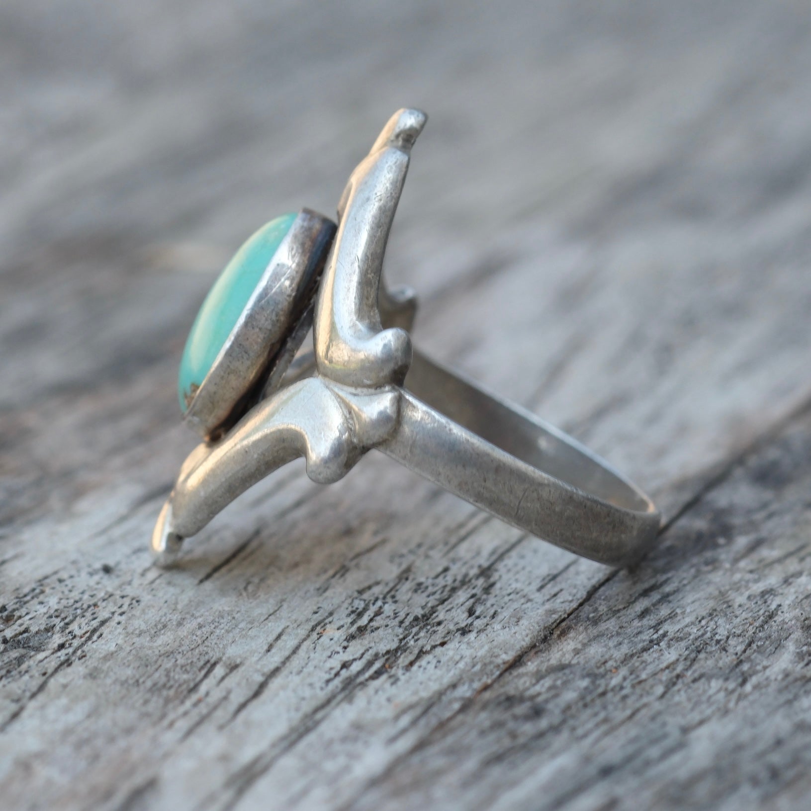 Vintage Sterling Turquoise Sandcast Ring 5.75