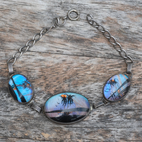 1920's Hoffman Sterling Painted Butterfly Wing Bracelet