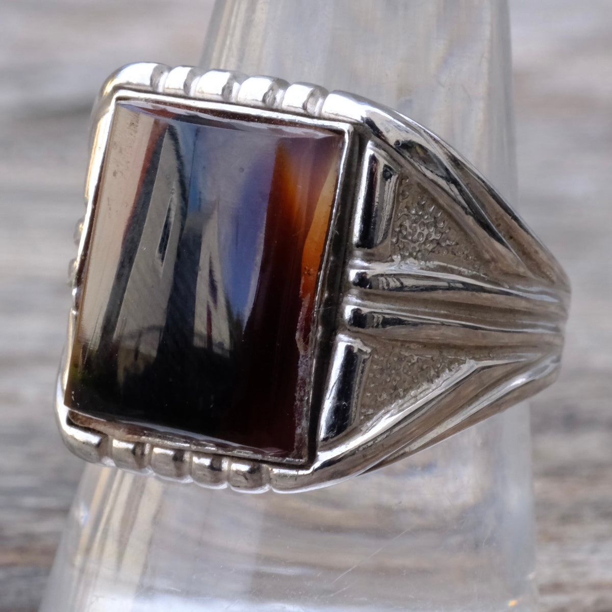 Vintage Sterling Agate Signet Ring 10