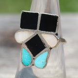 Vintage Sterling Multistone Inlay Ring 6.5