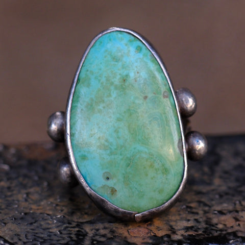 Vintage Sterling Older Turquoise Split Shank Ring 7