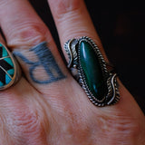 Vintage Sterling Malachite Feather Ring 7.5