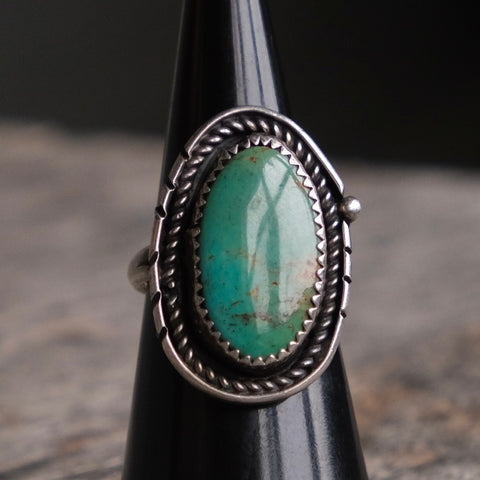 Vintage Sterling Turquoise Roper Ring 6.5